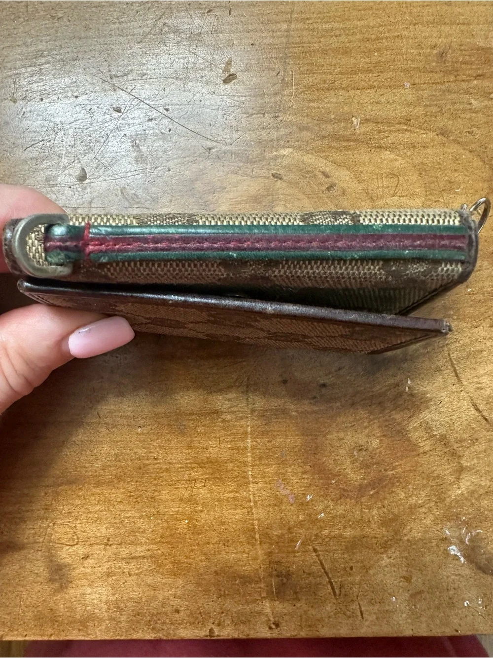 Gucci Brown Monogram Canvas Key & Card Holder with Green-Red Trim